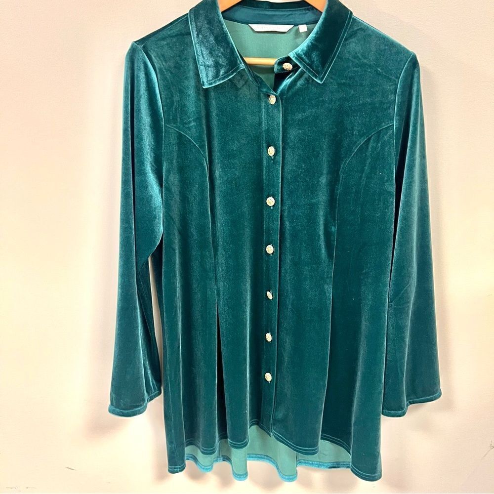 Soft Surroundings Green Button Down Tunic Sz Xl - image 2